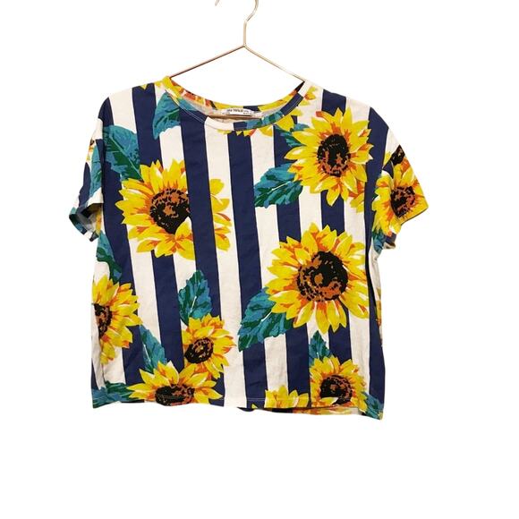 Zara Trafaluc Striped Sunflower Cropped Top - Size Small - Picture 1 of 5